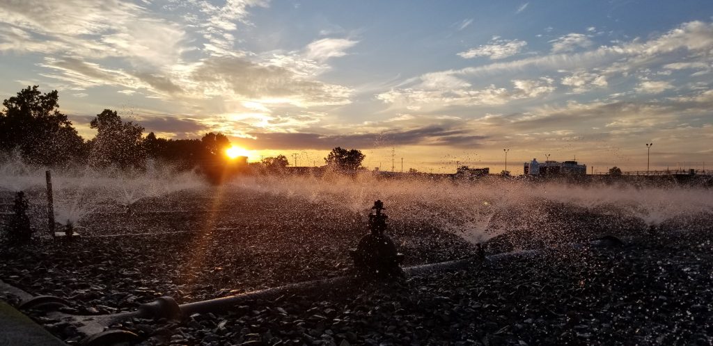 Kline’s Island Wastewater Treatment Plant at sunset.
