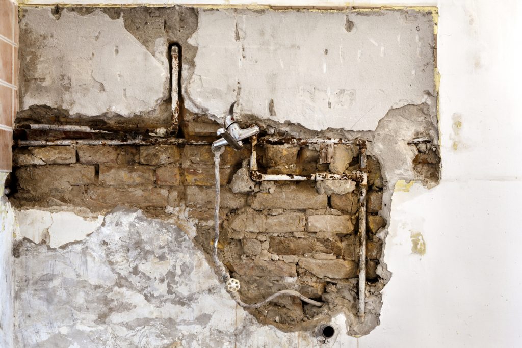 A picture of a water leak inside a wall. 